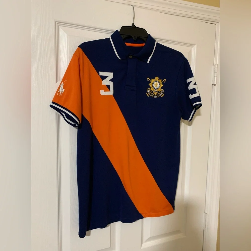 Rugby-Striped Polo Shirt - Navy & Orange